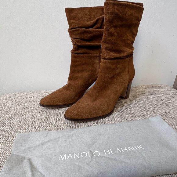 Manolo Blahnik Cognac Suede Slouchy Knight Boots - Picture 5 of 9